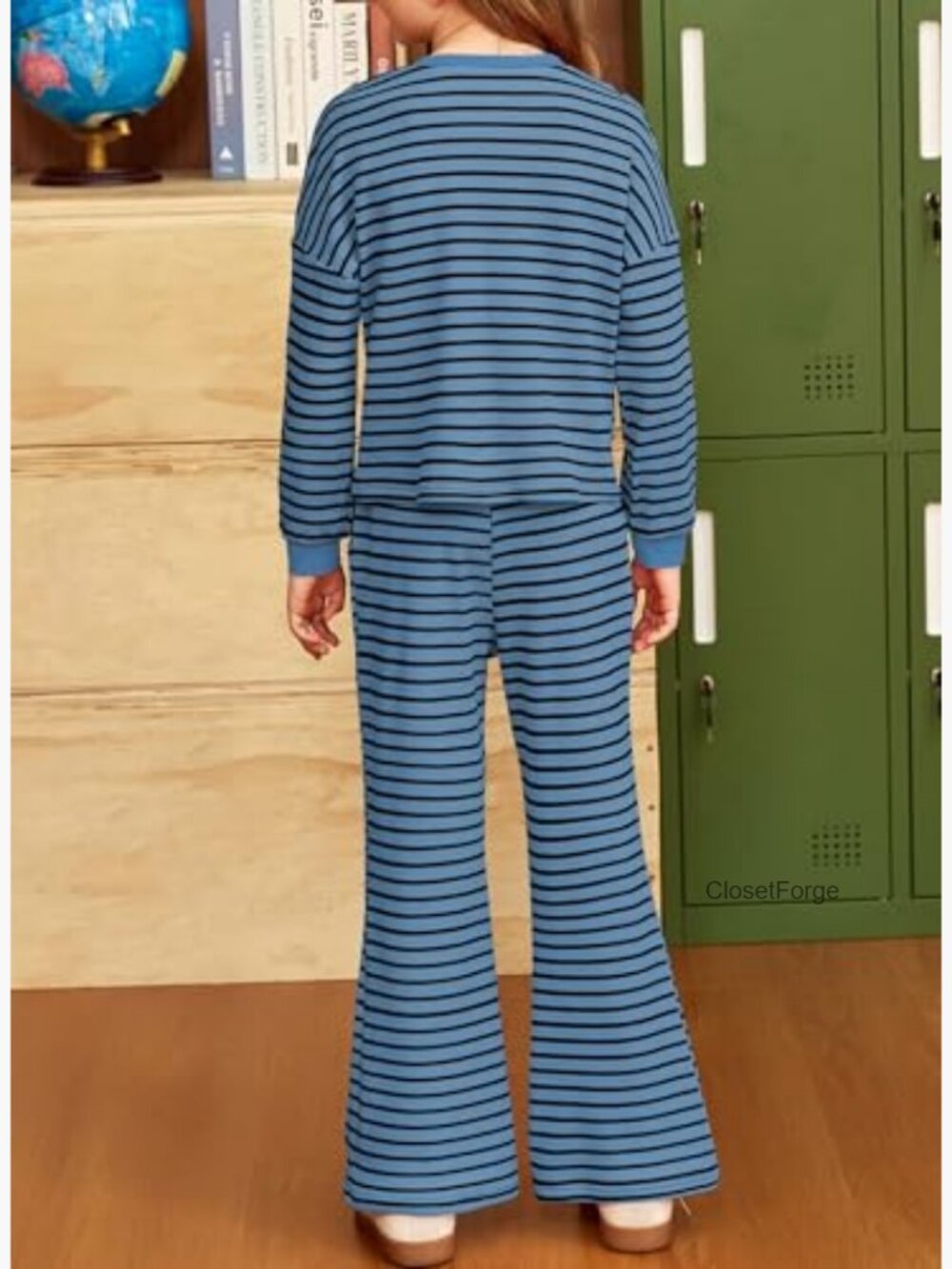 Kids Fall Waffle Long Sleeve Striped Sweatsuit Set Size 6-15 - Picture 3 of 7